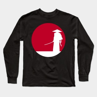 White samurai silhouette and red sun Long Sleeve T-Shirt